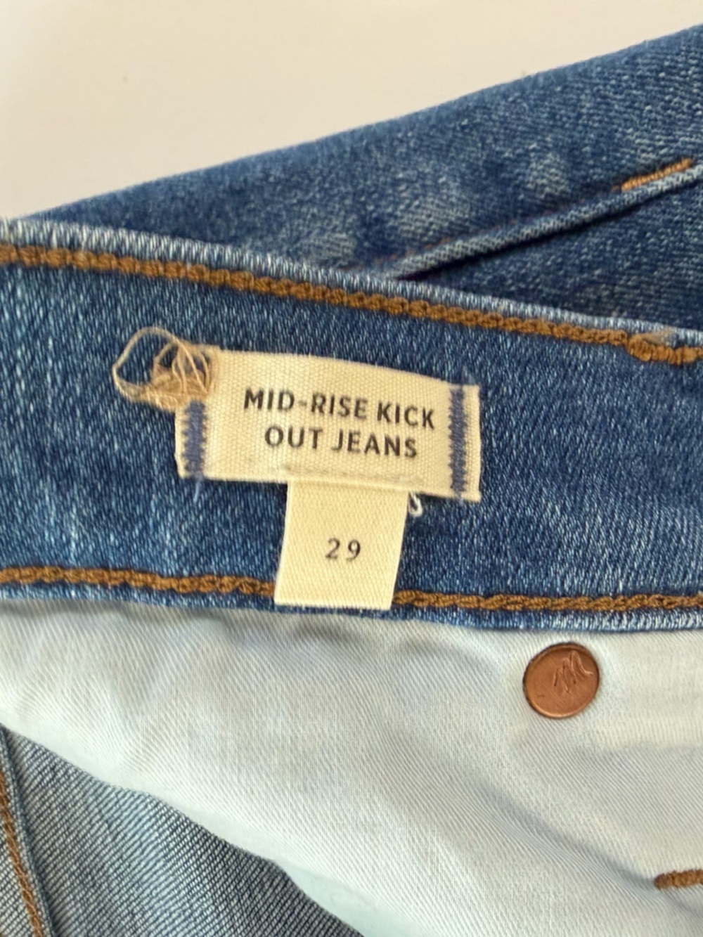 Madewell Jeans Womens 29 Mid Rise Kick Out Crop Stretch Raw Hem - Picture 7 of 12